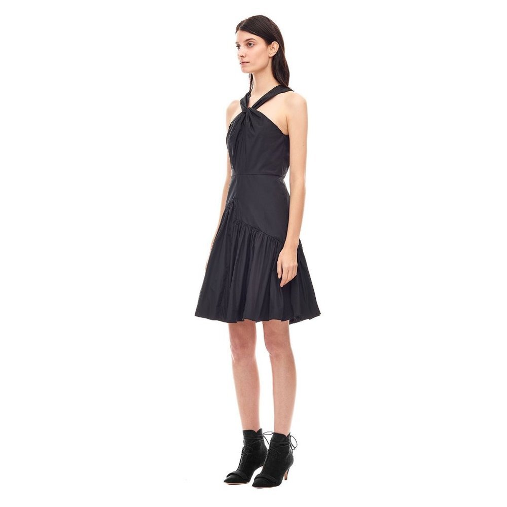 Rebecca Taylor Knot Neck Black Taffeta Dress 8